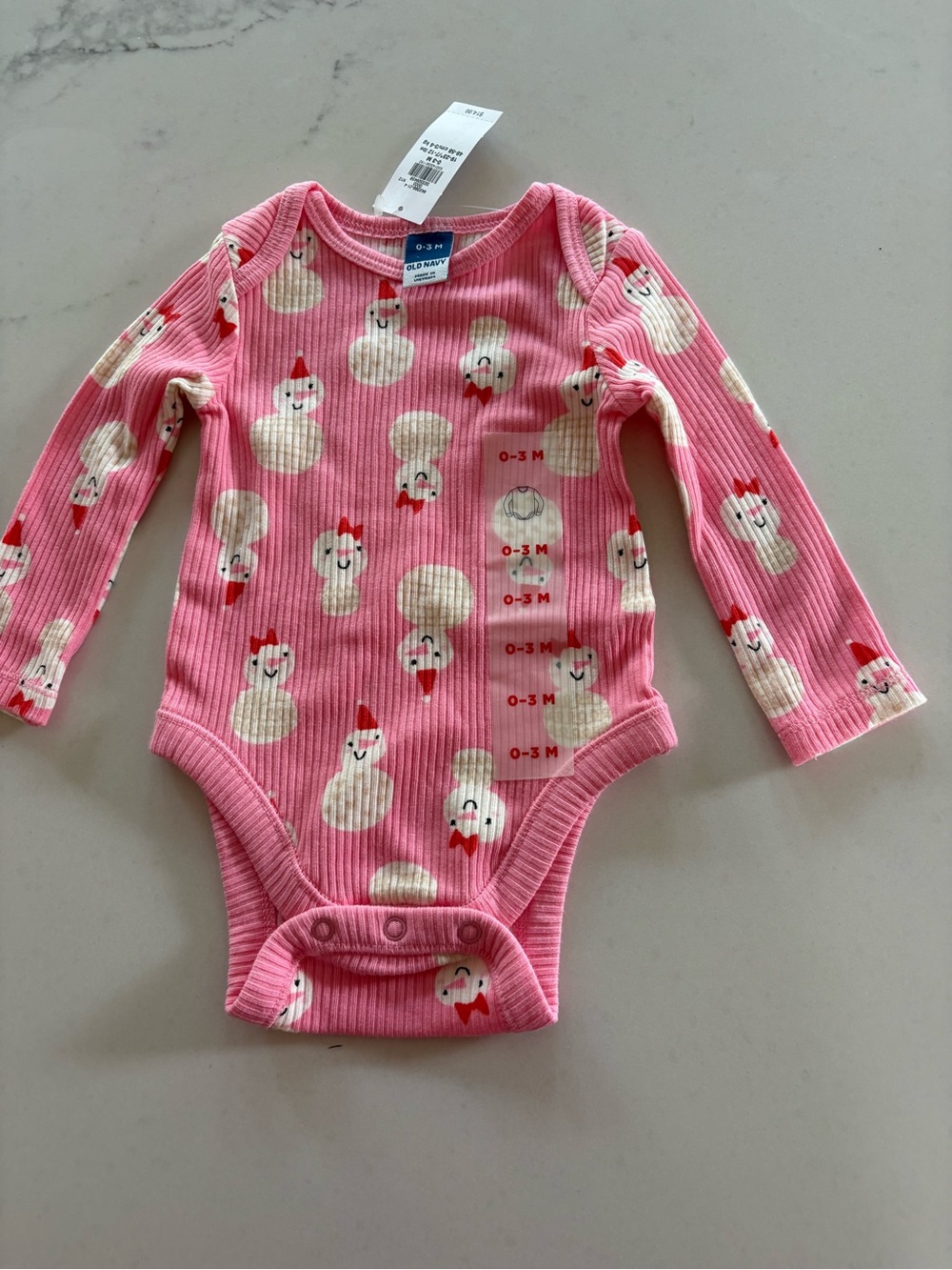 Old Navy Pink Ribbed Snowman Long-Sleeve Baby One-Piece